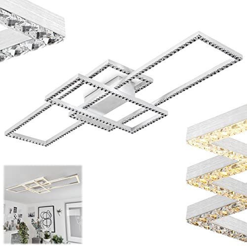 LED Deckenleuchte Serranos, Deckenlampe aus Metall/Kunststoff in Aluminium gebürstet/Klar, moderne Leuchte mit Glitzer-Effekt, dimmbar über Lichtschalter, LED 25 Watt, 2000 Lumen, 3000 Kelvin