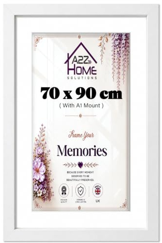 A2Z Home Solutions® Poster Frame White 70x90 cm With Mount A1 Picture Photo Print Clear HD Perspex 30x15 MM Moulding Mounting Hooks Both Ways MDF Backboard