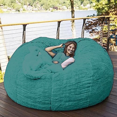 Homnova Lazy Sofa Bean Bag Cover Without Filling, Bean Bag Adult Fluffy Giant Bean Bag Sofa Washable Gaming Light Bean Bag Chair Cover,008,7ft