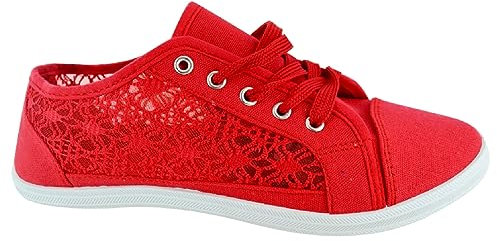 Ladies Plimsoles Beach Canvas Womens Sneakers Pumps Summer Trainers Red