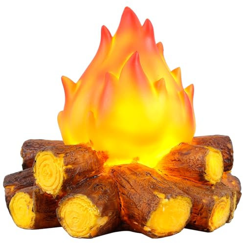 Foribyw Luz de llama 3D alimentada por pilas, lámparas de fuego falsas decorativas de 12 x 12 cm, mini resina LED realista, leña para decoración de sala de estar, dormitorio, cafetería