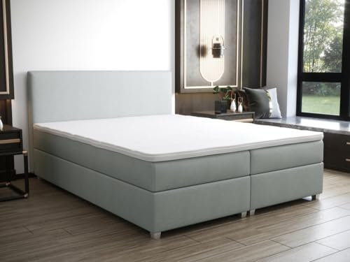 Vente-unique - Ensemble Complet boxspring tête de lit + sommier + Matelas + surmatelas - 140 x 200 cm - Tissu - Gris Clair - ONAN de YSMÉE