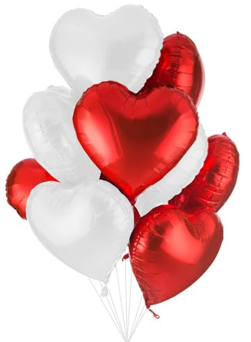 25 Ballon Coeur Rouge Blanc Hélium Décoration Romantique pour La Saint Valentin, Déco Fiançailles et Mariage