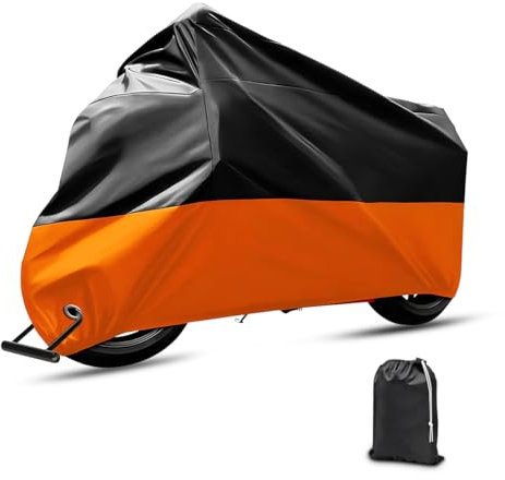 JNNJ Housse Moto Imperméable, Bâche Universelle pour Motocyclette Scooter, Protection Anti-UV pour L'extérieur, Polyester pour Motocross (Noir/Orange)