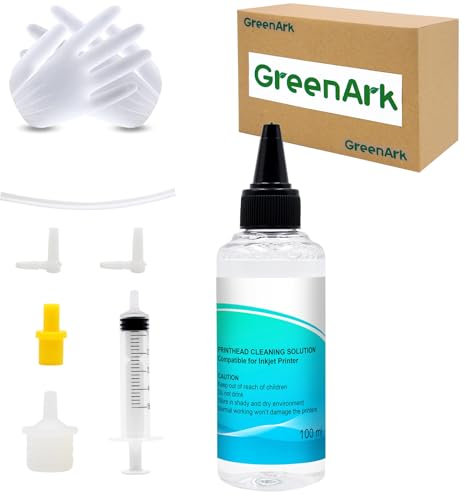 GREENARK Printhead Cleaning Kit Solution Inkjet Printer Head Cleaning Kit for All Inkjet Printers Epson, Canon, HP, Liquid Printer Head Cleaning Set Solution Inkjet Printer Head Cleaner (100ML)