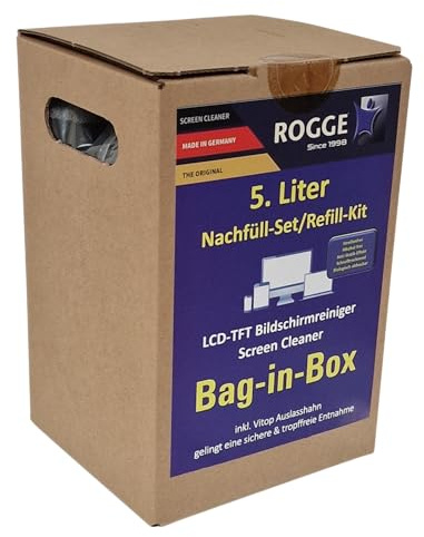 ROGGE Nettoyant pour écran de 5 litres - Convient pour tous les flacons pulvérisateurs - Nettoyant d'origine pour écrans LED, LCD, TFT, OLED, Plasma, TV - Sans traces et biodégradable