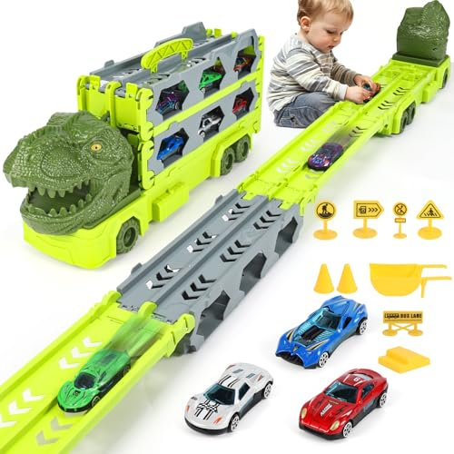 Apritsce Biltransportör, 170 cm transportleksaksbilar med 6 racerbilar och leksakstillbehör för pojkar i åldern 3 4 5 6 7