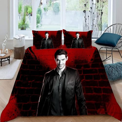 LORDOS Bettwäsche 135x200 Bettwäsche Set 3 teilig bettwäsche Lucifer Poster · 2 Kissenbezug 80x80 + Bettbezug 135x200 cm