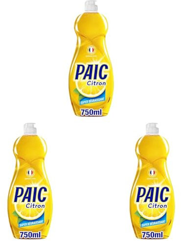 Paic - Liquide Vaisselle Paic Citron Super Dégraissant, Nettoie, Dégraisse, Élimine les mauvaises odeurs, Jaune, 750 ml (Lot de 3)