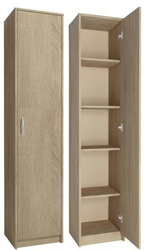 Home Collective Regal mit 5 Ebenen in mattem Finish Aktenschrank mit 4 Einlegeböden und 1 Tür, Standregal 39 cm breit mit hochwertigen Polymergriffen ideal für Schlafzimmer Wohnzimmer Flur Büro sonoma