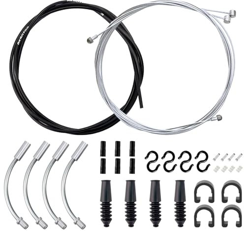 Fahrrad Bremszug Set, Universal Fahrrad Bremsseil mit Fahrrad-Vorderradbremse Schaltzug Handbremsseil Endkappen V Bremskrümmer und S-Haken, Fahrrad Innenzug Set für Mountainbike Rennrad Fahrrad