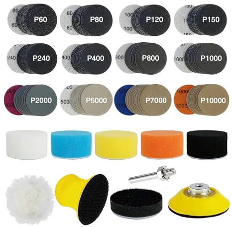 Xumann 130 Pcs Sanding Polishing Sandpaper Kit, Grit 60-10000 Wet and Dry Sandpaper for Drill Sander Attachment