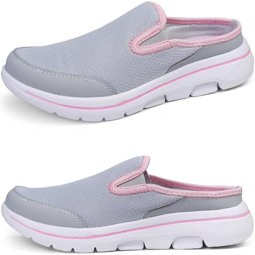 ZDQ Clogs Damen Sommer Herren Leicht Gartenschuhe Slip on Pantoletten Outdoor Hinten Offen Hausschuhe Mesh Strand Sandalen Atmungsaktiv Pantoffeln rutschfest Schlappen Bequeme Sabots Graurosa 40