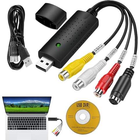 Convertidor VHS a digital, tarjeta de captura de video USB, mini reproductor de cinta DV, mini convertidor de cinta DV a digital para editar Hi8 VHS a DVD digitalizar, grabación de audio y video y