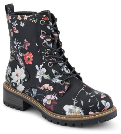 Pavers Wide Fit Lace Up Ankle Boots - Black Floral Size 6