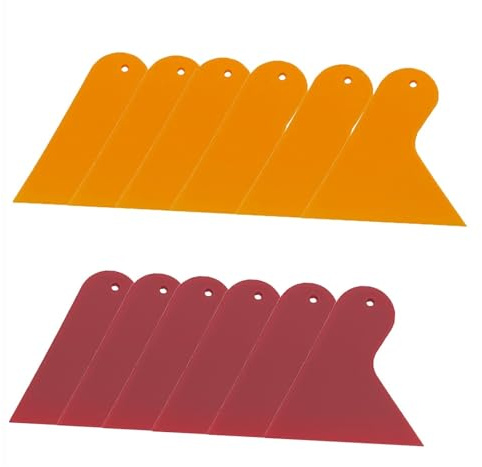12pcs Plastic Scraper Car Tools Window Tint Carbon Fiber Vinyl Wrap Squeegee Ice Glue Remove Wiper Wallpaper Applicator(6 red 6 Yellow)