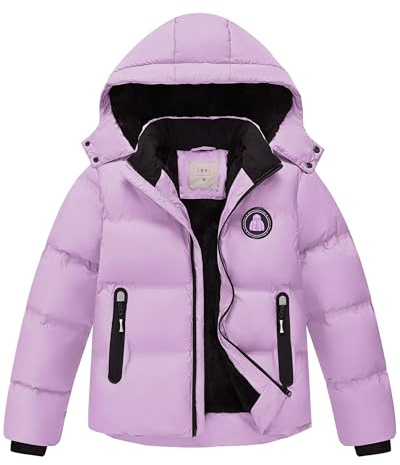 Zoofly Giacca Invernale Bambino con Cappuccio Rimovibile, Cappotti Bambini e Ragazzi con Fodera in Pelliccia Sintetica, Caldo Cappotto Invernale, Viola Chiaro 128 (S)