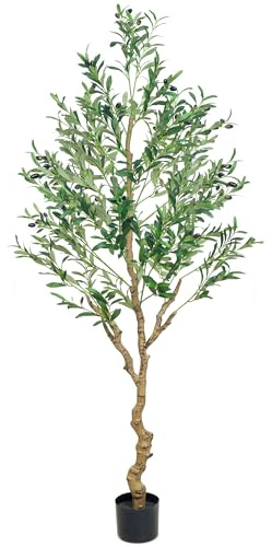 Olivo artificial realista de 6 pies para interiores, árbol de olivo sintético con ramas flexibles, sin mantenimiento, decoración de plantas falsas para sala de estar, oficina, entrada
