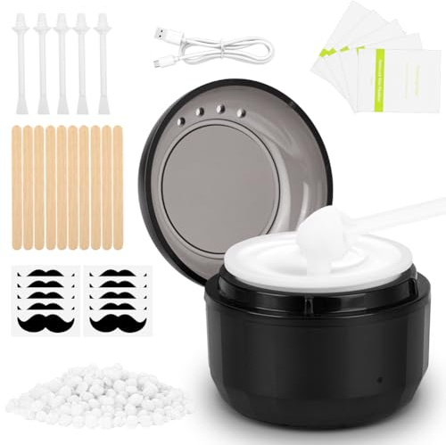 AYBUY Kit per ceretta, Kit di cera per naso per uomini e donne con cera da 50 g, 5 Bastoncini Naso, 5 Protezione Baffi, 10 applicatori, Mini Scaldacera Per Orecchie Per viso, gambe, bikini (Rotondo)