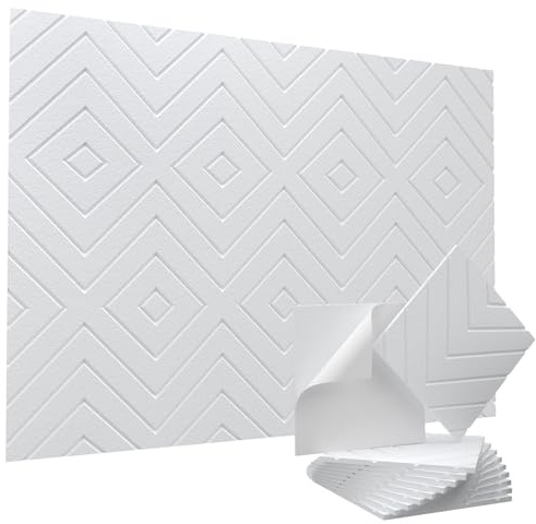Vieshful Paneles Acústicos Autoadhesivos 10 Piezas 30x30x1 cm – Panel Insonorizante Alta Densidad para Pared y Techo – Paneles Absorbentes de Sonido para Estudio, Oficina y Home Cinema, Blanco
