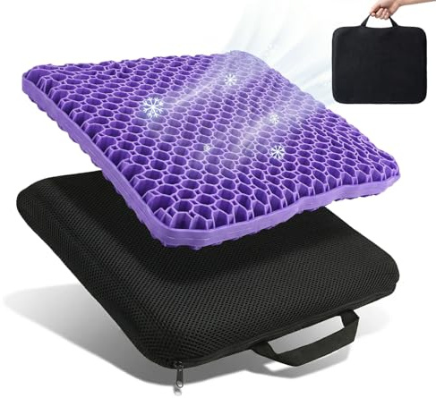 Gel Seat Cushion - Soft Sitter Honeycomb Cushions Double Thick Gel Cushion with Cloth Cover, Cooling & Ergonomic Support Pressure Cushion, for Office Chair, Wheelchair and Car Seat Pads- Purple
