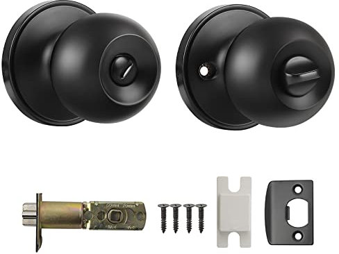 Probrico Satin Nickel Door Knobs, Privacy Door Knobs, Stainless Steel Round Lock Set, Privacy Keyless Interior Door Knobs for Bedroom(No Keys)