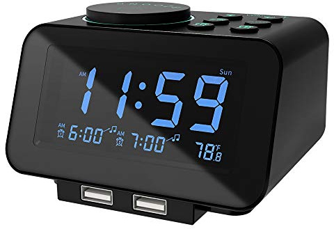 KINOEE Digital Alarm Clock Ceiling/Wall Projection Radio 76~108FM Stations, Large LED Screen Digital FM Radio Ceiling, Snooze Function, Sleep Timer, Dimmer, Battery Backup,12/24h (Watermelon Red)