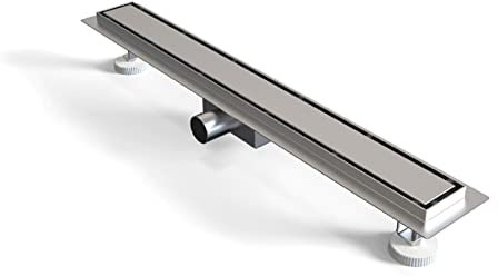 Biubiubath Canalina per doccia, 60 cm, doppio lato, in acciaio inox, piatta, sifone con antiodore e filtro per capelli, scarico per doccia, scarico a pavimento per bagno, set completo con fissaggio a