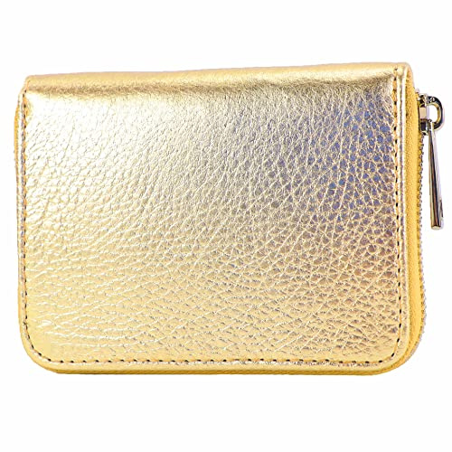 modamoda de - P04 - ital. Damen Portemonnaie Echtleder kurz, Farbe:LightGold Metallic