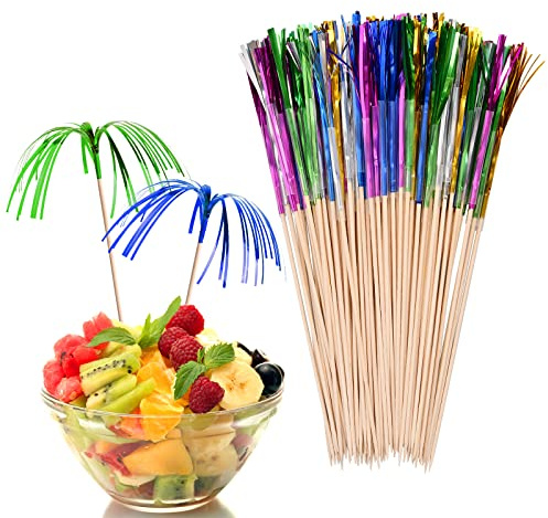 Cozlly 100 Pcs Pic Cocktail Aperitif, Décoration de Cocktails, Cocktail Baton Feu d'artifice, Baton Brochette de Fruits, Cure-Dents en Bois pour Cocktails, Aperitif, Boissons, Fruits, Cupcake