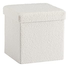 Zedelmaier Sitzhocker Sitzwürfel mit Stauraum Plüschstoff Fußbank Truhen Aufbewahrungsbox faltbar belastbar bis 300 kg, Deckel abnehmbar, 38 x 38 x 38 cm (Weiß-38)