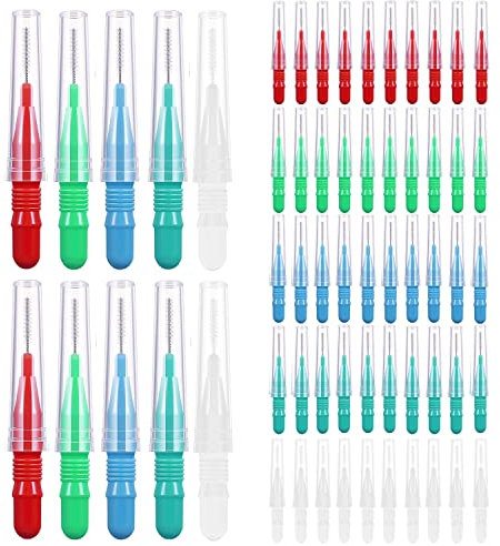 50 Pezzi Scovolini Dentali, Scovolino per Pulizia Denti con Coperchio Spazzolini Interdentali Scovolino Interdentale per l'Igiene Interdentale mantenimento della salute orale (5 Colori)