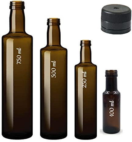 ESENCIA ANDALUZ Botella de Vino, Licor, Aceite y Cerveza - Cristal Dórico Con Tapón - 750 ml, 500 ml, 250 ml y 100 ml (250 ml - 6 Unidades)