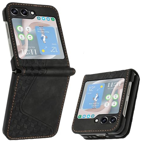 OKZone Funda para Samsung Galaxy Z Flip 5, PU Cuero Flip Carcasa Fundas Móvil de Caso Piel PU para Samsung Z Flip 5, Case Telefono Cubrir Móvil Phone Cover (Negro)