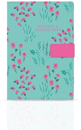 Telefon adressbok A-Z index vackert tyg vintage stil fodral A5 inbunden adressbok med magnetiskt lås (rosa blommor)