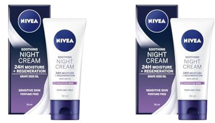 NIVEA Sensitive Night Cream (50 ml), Face Cream for Sensitive Skin with Liquorice Extract and Grape Seed Oil, Regenerating Skin Care (Pack of 2)