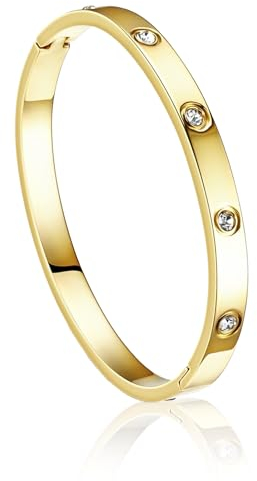 DGUSO Armreif Gold Plattiert 18k Liebe Freundschaft Mit Kubischen Zirkonia Steinen Für Frauen Edelstahl Für Liebe Paar Schmuck Armreif Geschenke