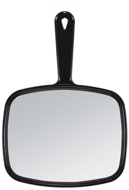 OWBIA Hand Mirror, 26.2 × 18.8 cm Large Handheld Mirror with Handle, Portable Makeup Mirror, Black