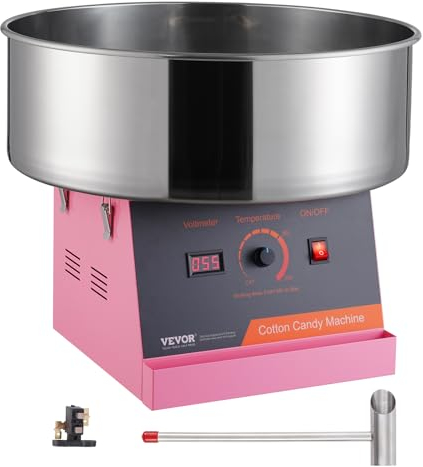 VEVOR Elektrische Zuckerwattemaschine, 1 kW Zuckerwattegeräte, Kommerzielle Zuckerwattemaschine mit Edelstahlschüssel & Zuckerlöffel, Perfekt für Kindergeburtstage zu Hause, Familienfeiern (Rosa)