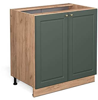 Vicco Spülenunterschrank Fame-Line, Grün-Gold Landhaus/Goldkraft Eiche, 80 cm mit Regal, AP Eiche