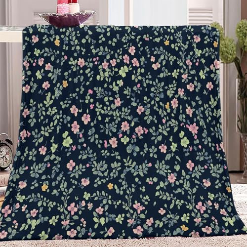 Sherpa Decke Kuscheldecke für Jungen Mädchen Erwachsene Einfache Blumen Muster Decke 150 x 200 cm Dunkelblau Design Dekor Mikrofaser Flanell Fleecedecke Kinderzimmer Bett Decken