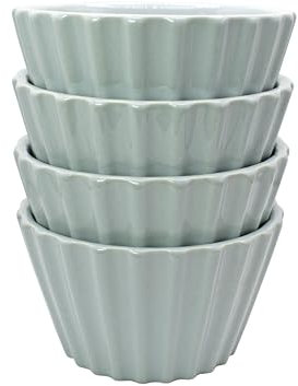 Set of 4 Ramekin Set, 5oz Soufflé Dishes Ribbed Design, Stackable Baking Set for Pudding, Custard, Fruits, Dips, Microwave, Oven and Dishwasher Safe (Grey)