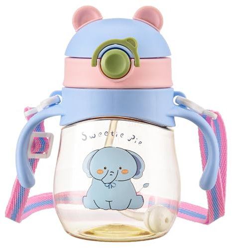 Bestele Baby Sippy Cups, Toddlers Sippy Cup for Kids 6+ Months with Silicone Straw, Leak-Proof Beaker with Handles Lanyard Straw Bottle for Babies Learning Cup