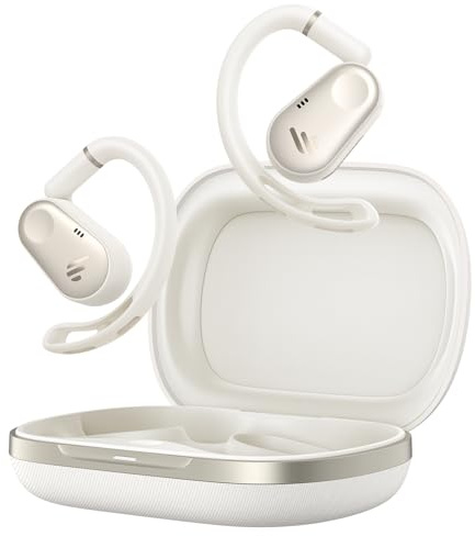 Edifier Riktiga trådlösa öppna ear-hörlurar, hörlurar med Hi-Res ljud, 40 timmars speltid, IP55 damm- och vattentät Bluetooth 5.4 lätta ergonomiska öronkrokar för cykling – vit