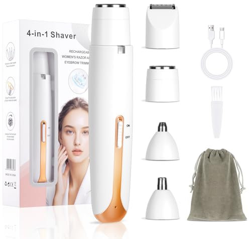 AOOWU Rasierer Damen, 4-in-1Intimrasierer für Frauen, Damenrasierer Elektrisch für Körper für Körper, Scham und Nase, Gesichtshaarentferner für Frauen, Wiederaufladbarer Rasierer Damen Intimbereich