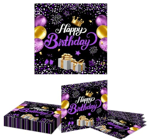 Kotkiddy 20 Pezzi tovaglioli Happy Birthday Nero e Blu 2 Strati 6,5 Pollici x 6,5 Pollici tovaglioli di Carta monouso per Articoli di Festa di Compleanno per Uomini e Donne