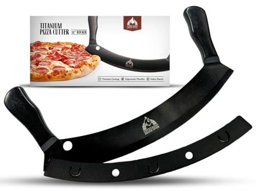 12-Inch Pizza Cutter Rocker Blade – Stainless Steel Mezzaluna Knife with Titanium Coating – Large Professional Pizza Cutter with Protective Cover – Dishwasher Safe