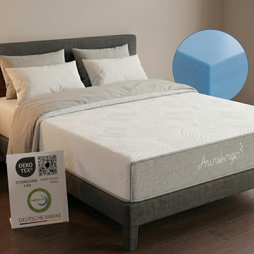 Arensberger Lina - Colchón de espuma de gel de 90 x 200 cm, 11 cm, espuma de gel NANOCELL®, dureza H3, transpirable, funda extraíble de 240 g/m², lavable hasta 60 °C, colchón enrollable