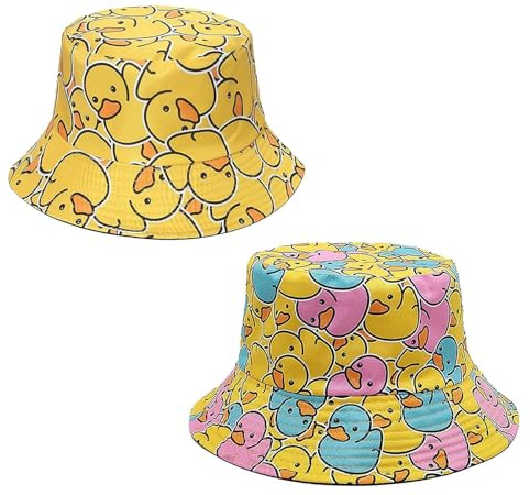 HORREX 2 stycken fiskarhatt, solhatt, damer, sommarmössa, män, strandtillbehör, roliga hattar, trendiga, sommarhattar, UV-skydd, sommarhatt, buckethatt för vandring, camping, resor, fiske, daglig