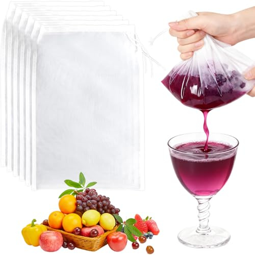 Juego de 6 bolsas Jelly, 20 x 30 cm paños de muselina para cocinar, bolsa para leche de nueces, colador de yogur, red de nailon reutilizable, tela de queso para filtrar cocinar leche de nueces jugo
